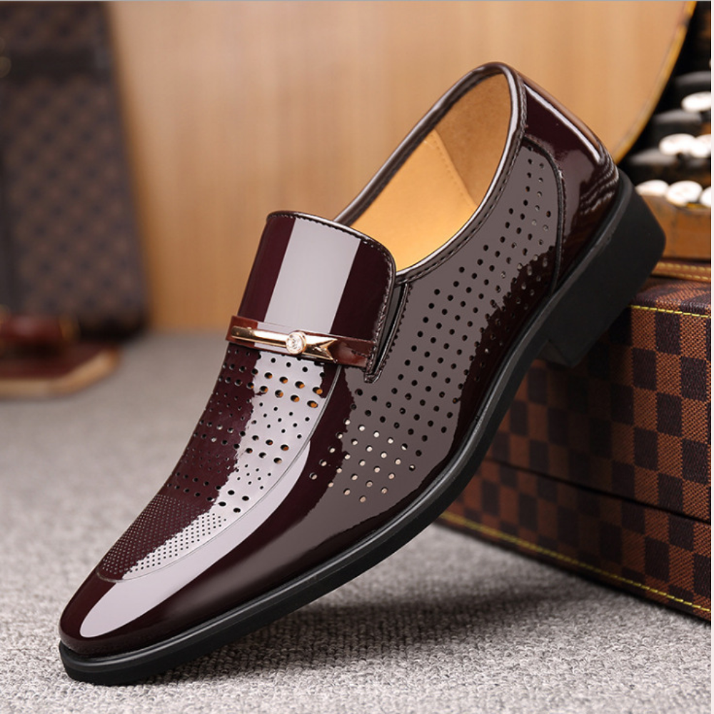Men Patent Leather Look Loafers Block Heel