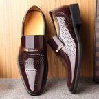 Men Patent Leather Look Loafers Block Heel