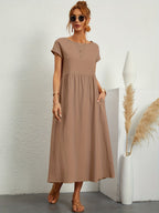 Women Casual Midi Maxi Dress with Pockets Short Sleeve