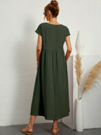 Women Casual Midi Maxi Dress with Pockets Short Sleeve