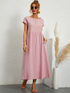 Women Casual Midi Maxi Dress with Pockets Short Sleeve