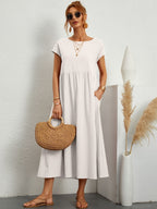 Women Casual Midi Maxi Dress with Pockets Short Sleeve