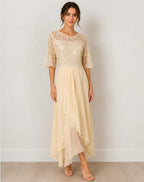 Midi Dress Lace Bodice Tiered A-Line Elbow Sleeve | Dahlia