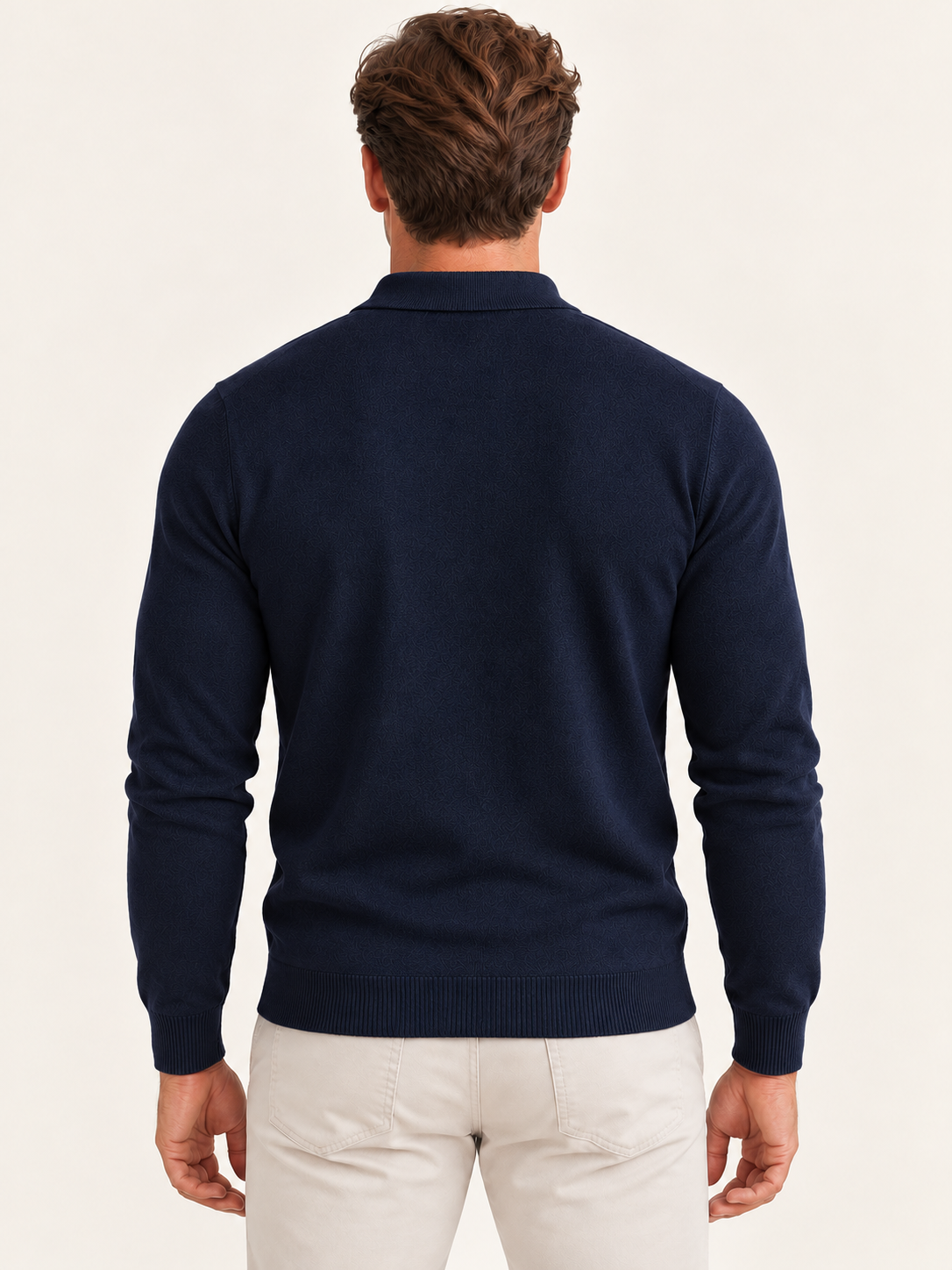 Men Polo Shirt Long Sleeve Knitted Ribbed Cuff Autumn Winter
