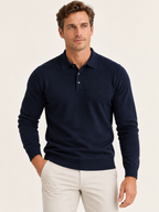 Men Polo Shirt Long Sleeve Knitted Ribbed Cuff Autumn Winter