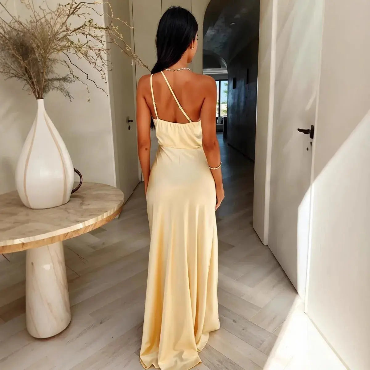 Summer Dress | Women Satin Gala Evening Dress Plain Solid
