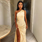 Summer Dress | Women Satin Gala Evening Dress Plain Solid