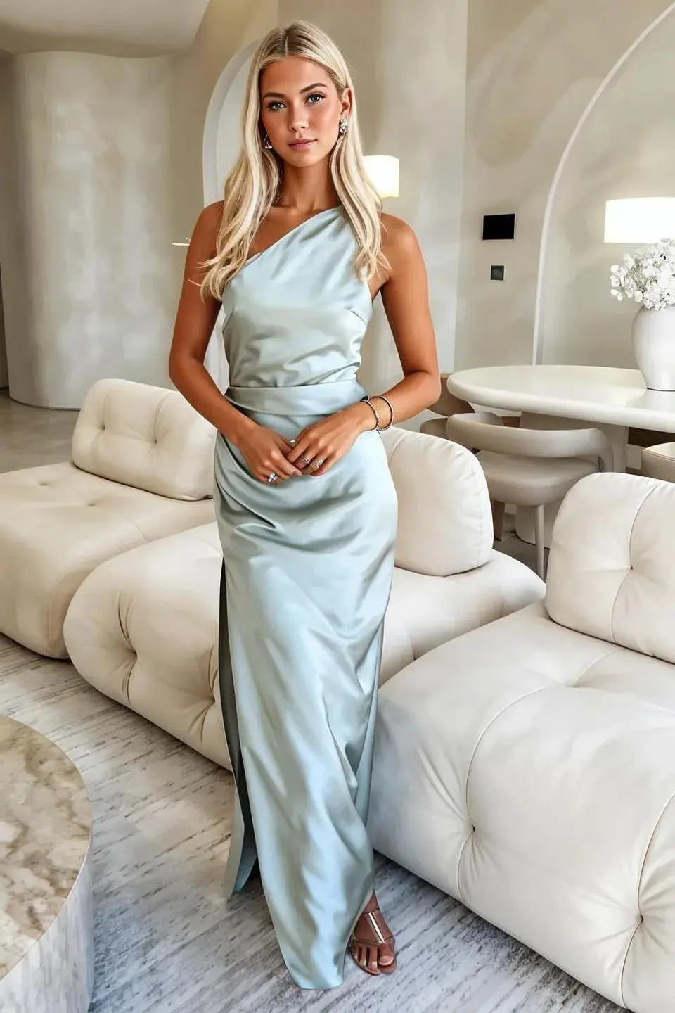 Summer Dress | Women Satin Gala Evening Dress Plain Solid