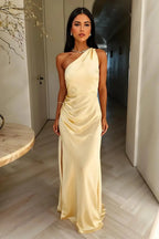 Summer Dress | Women Satin Gala Evening Dress Plain Solid