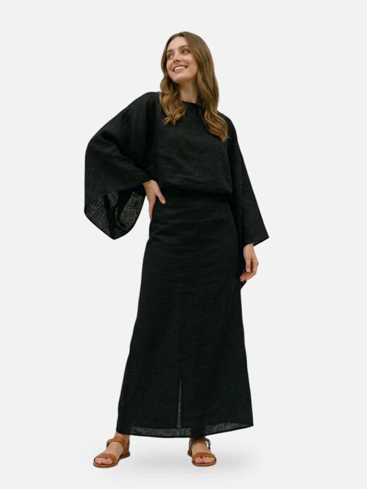 Mini Dress Women Kimono Midi Minimalist Draped Silhouette Flowy Relaxed Fit