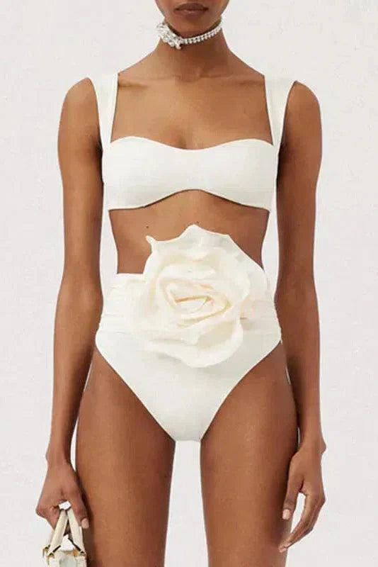 Women Bikini Set Floral Embellishment Ruched High Waist | Sabine