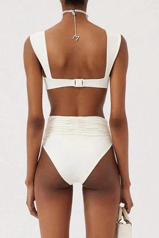 Women Bikini Set Floral Embellishment Ruched High Waist | Sabine