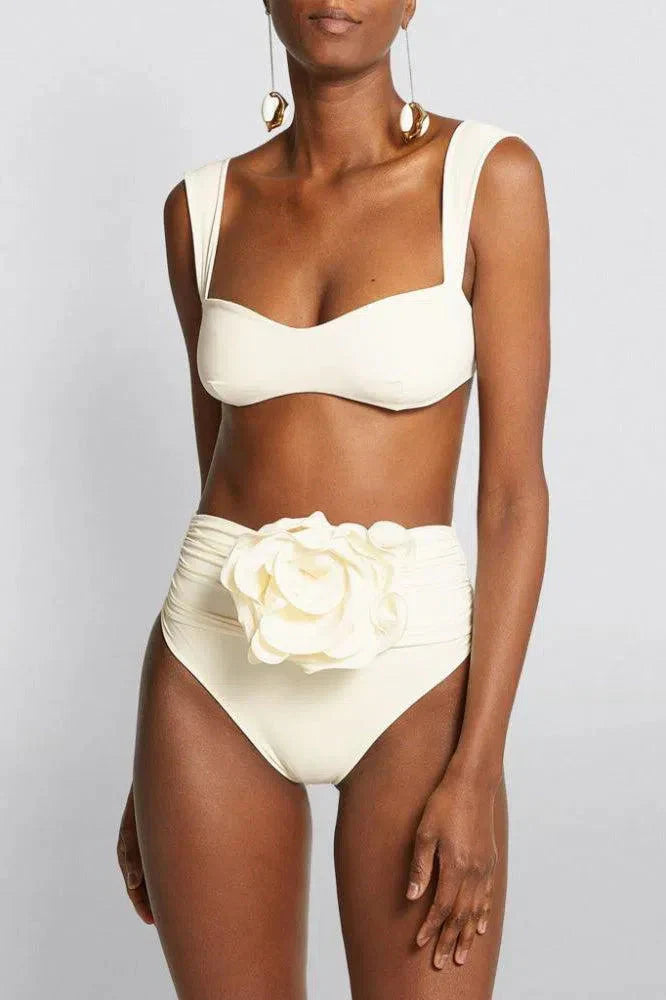 Women Bikini Set Floral Embellishment Ruched High Waist | Sabine