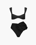 Women Bikini Set Floral Embellishment Ruched High Waist | Sabine