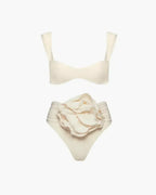 Women Bikini Set Floral Embellishment Ruched High Waist | Sabine