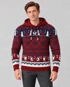 Christmas Sweater Men Hooded Fair Isle Reindeer Pullover Knit