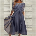 Women Formal Dress Lace Three Quarter Sleeve Midi | Clea