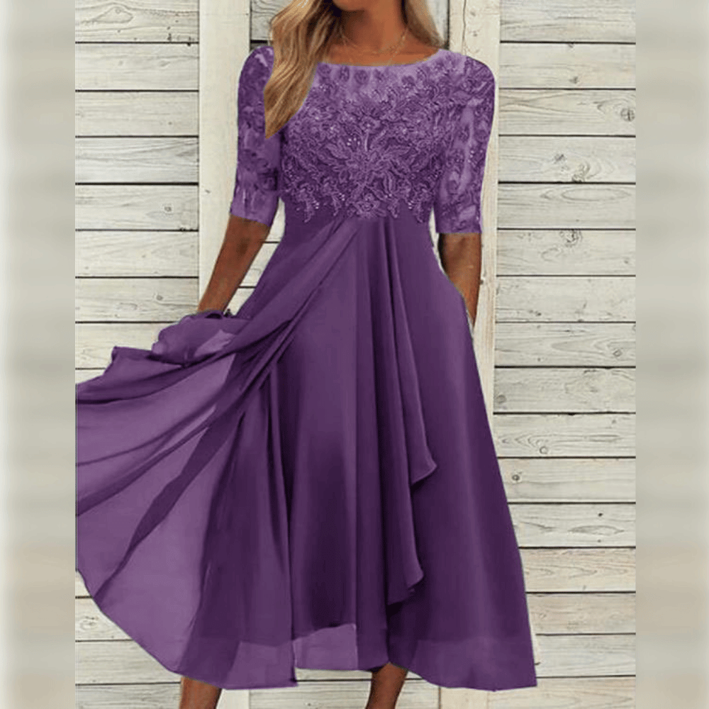 Women Formal Dress Lace Three Quarter Sleeve Midi | Clea