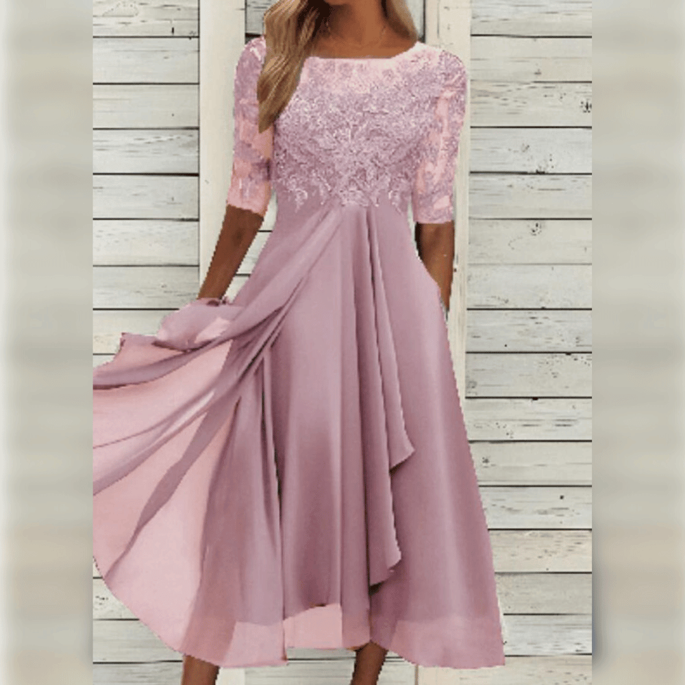 Women Formal Dress Lace Three Quarter Sleeve Midi | Clea