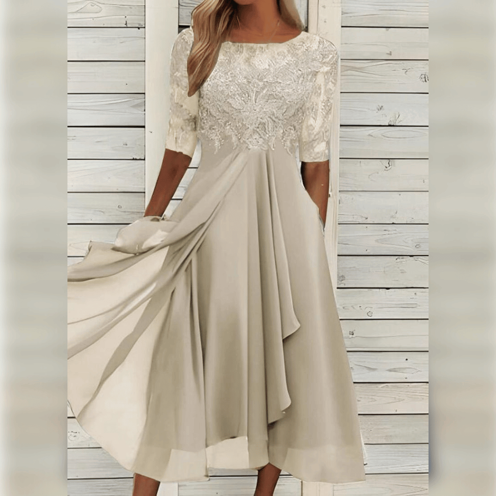 Women Formal Dress Lace Three Quarter Sleeve Midi | Clea