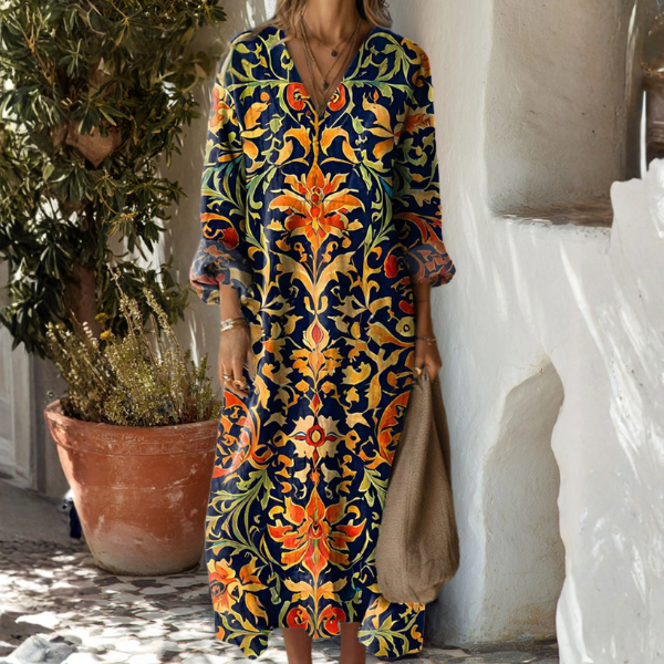 Women Linen Dress Abstract Print Relaxed Fit | Zinnia