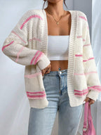 Women Knit Cardigan Oversized Open Front Striped