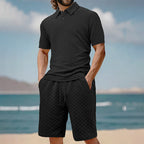 Men Shorts Set Breathable Textured Polo 2 Piece | Selene