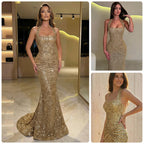 Sequin Dress Women Gold Off Shoulder Figure Hugging Flared Skirt