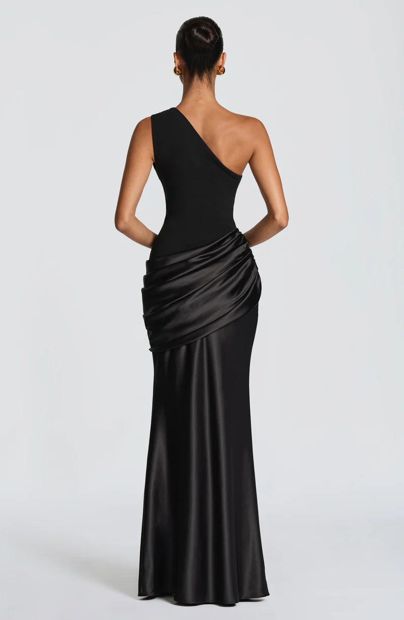 Long Maxi Dress Women One Shoulder Asymmetric Neckline Draped
