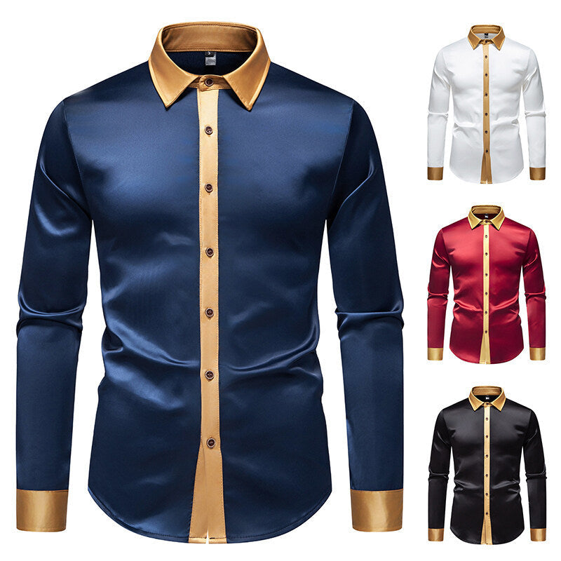 Satin Shirt | Men's Elegant Long Sleeve Shirt with Satin Details