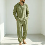 Mens Summer Clothes | 2 Piece Linen Pajama | Breathable Long Sleeve