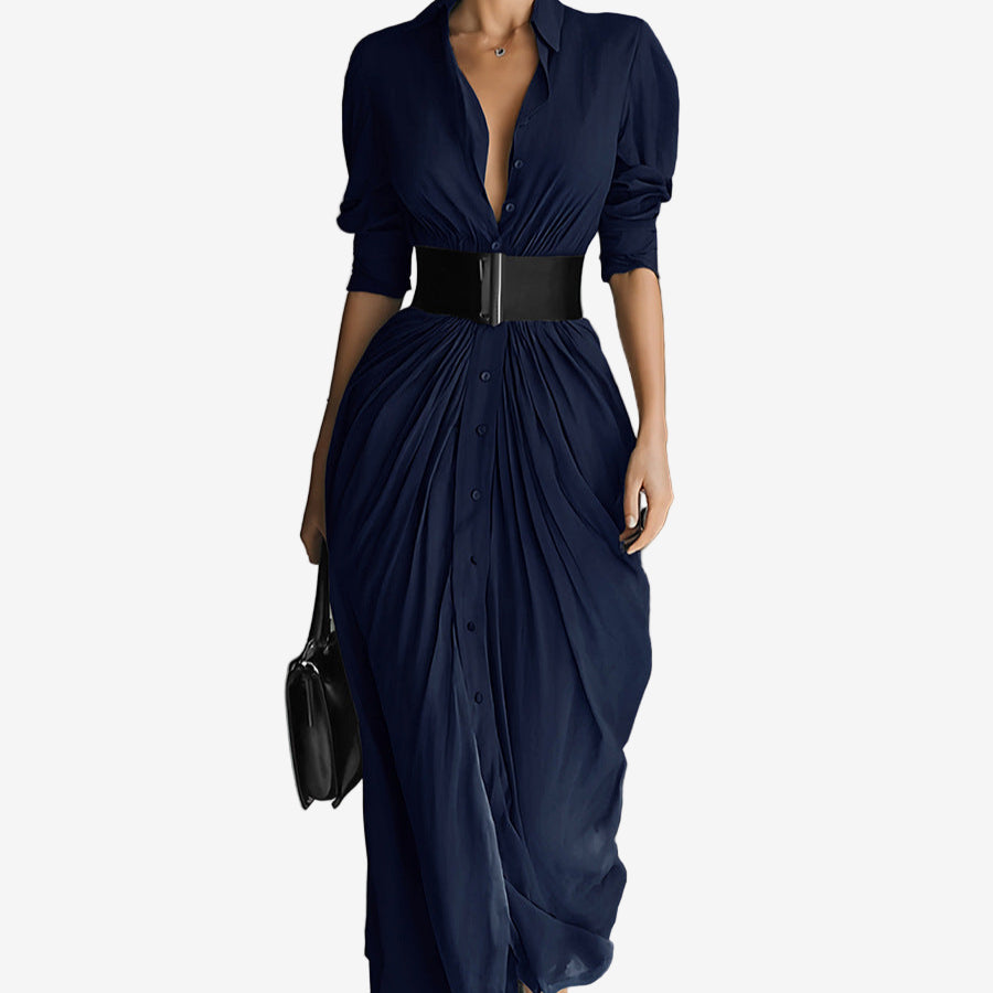 Long Sleeve Dress Women Belted Shirt Dress Button Down | Romilly