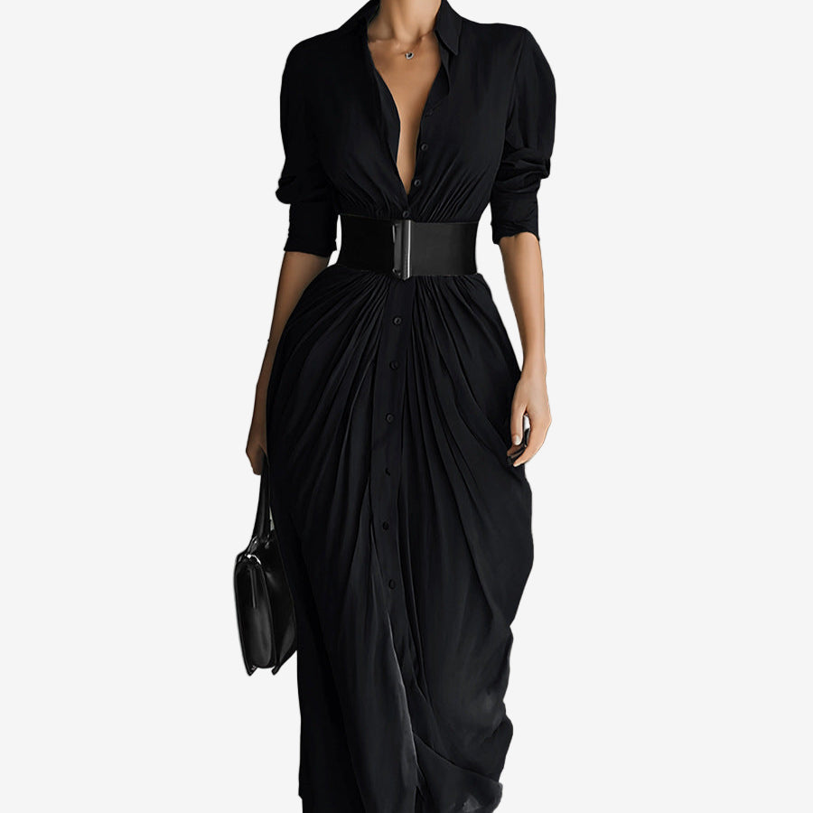 Long Sleeve Dress Women Belted Shirt Dress Button Down | Romilly