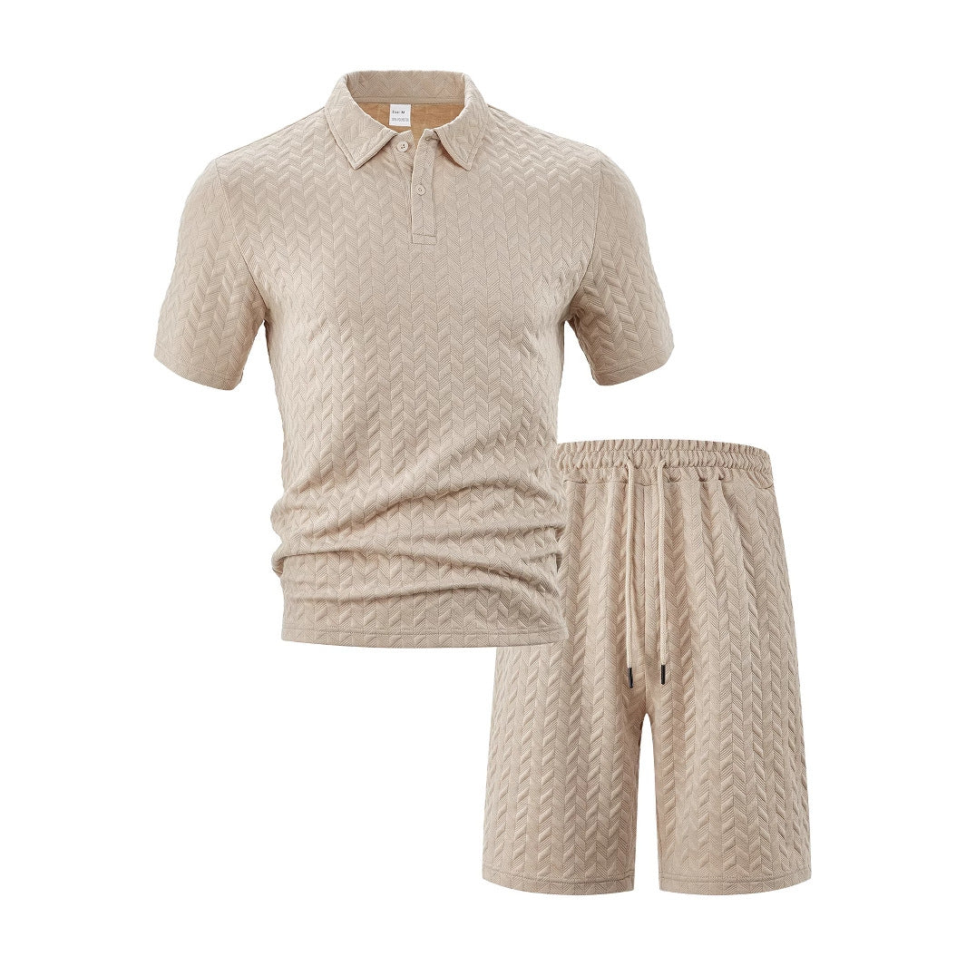 Men Shorts Set Breathable Textured Polo 2 Piece | Selene