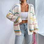 Women Knit Cardigan Oversized Open Front Striped