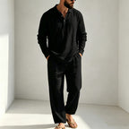 Mens Summer Clothes | 2 Piece Linen Pajama | Breathable Long Sleeve