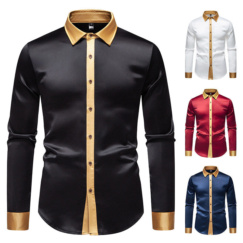 Satin Shirt | Men's Elegant Long Sleeve Shirt with Satin Details