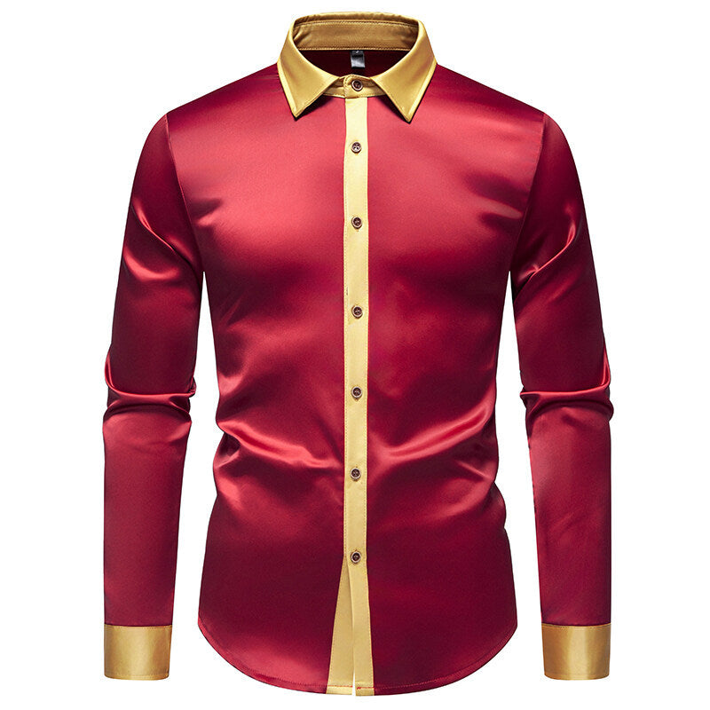 Satin Shirt | Men's Elegant Long Sleeve Shirt with Satin Details