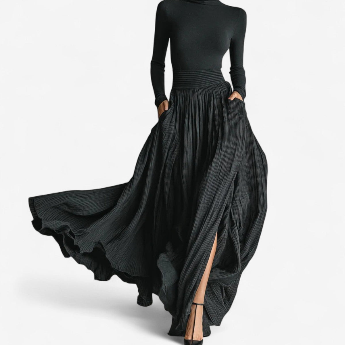 Women High Waist Maxi Skirt Side Slit