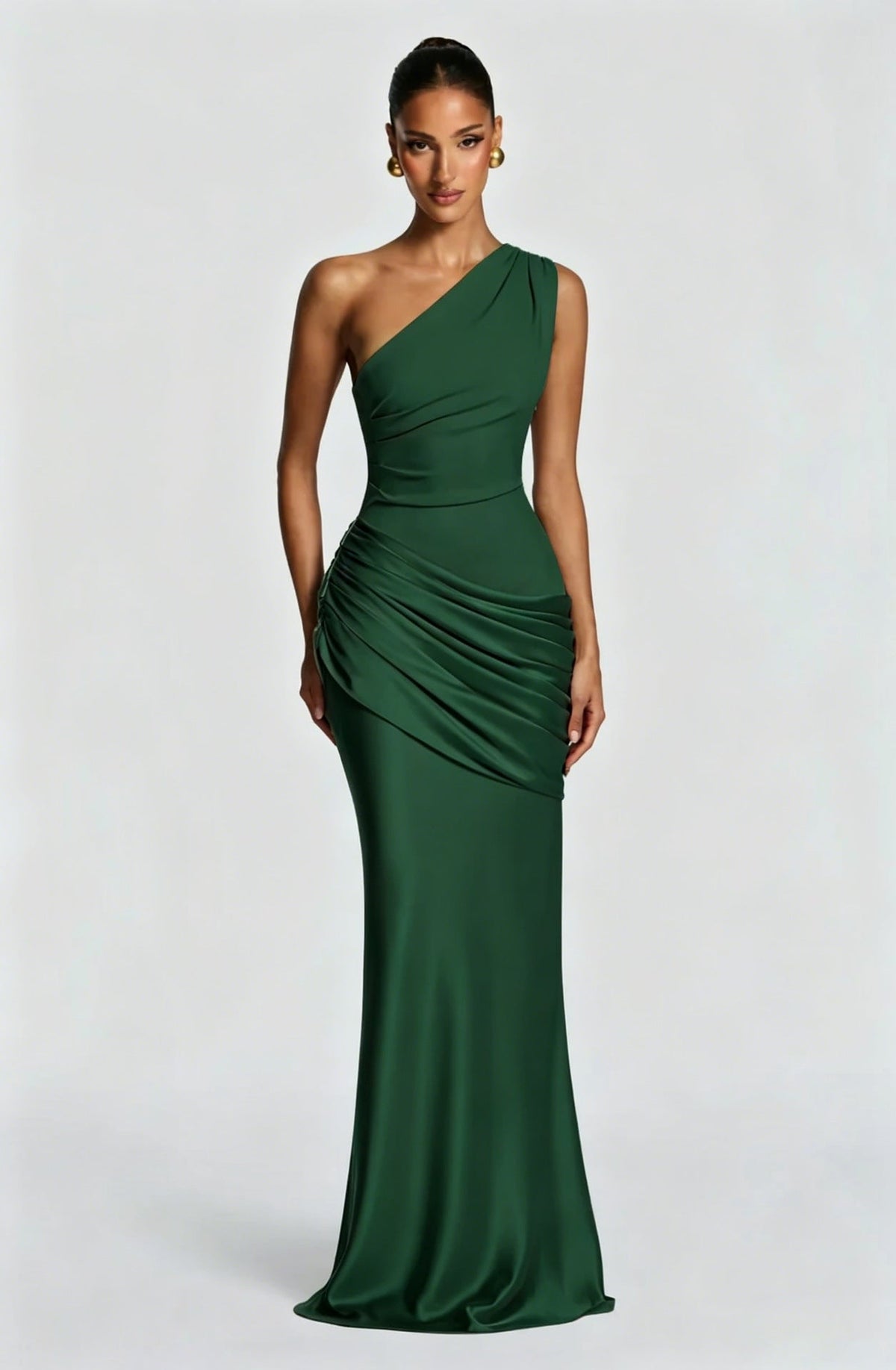 Long Maxi Dress Women One Shoulder Asymmetric Neckline Draped