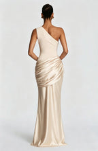 Long Maxi Dress Women One Shoulder Asymmetric Neckline Draped