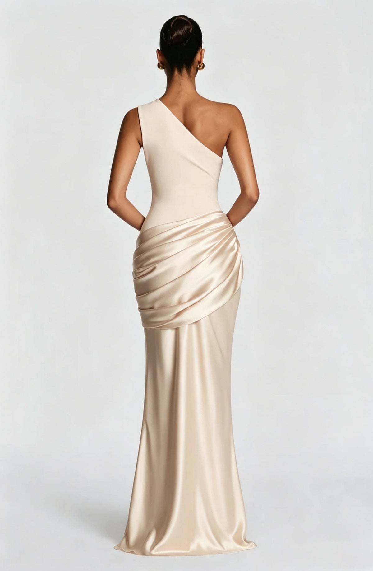 Long Maxi Dress Women One Shoulder Asymmetric Neckline Draped