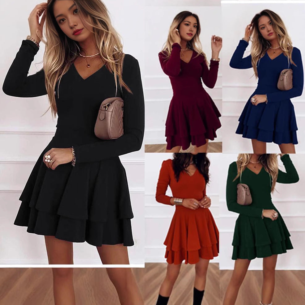 Wrap Dress Women Ruffle Skirt V Neck Flowy Fluid Fit Stretch