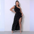 Sequin Dress Women One Shoulder Bodycon Split Thigh | Fleur