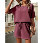 Women Shorts Sets Waffle Knit Two Piece Lounge Set | Delphine