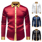 Satin Shirt | Men's Elegant Long Sleeve Shirt with Satin Details