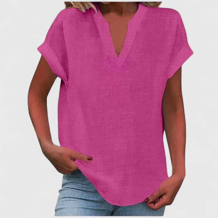 Bea | Women's V-Neck Blouse | Short Sleeve, Straight Cut | Multiple Colors