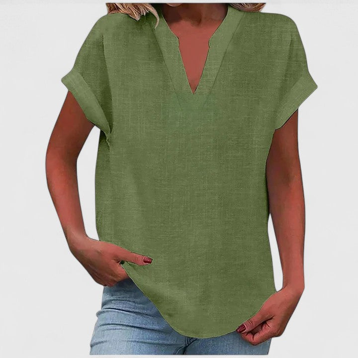Bea | Women's V-Neck Blouse | Short Sleeve, Straight Cut | Multiple Colors