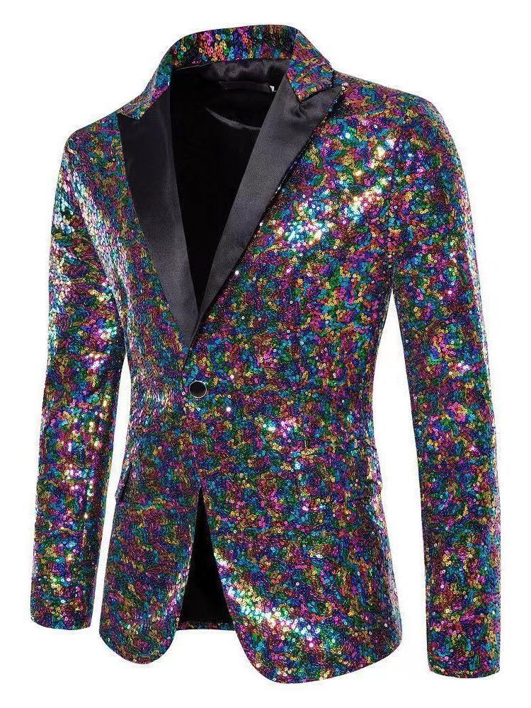Sequin Blazer for Men Sparkly Lightweight Breathable Fabric Lapel
