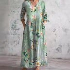 Floral Dress Women V Neck Print Lightweight Breathable Fabric